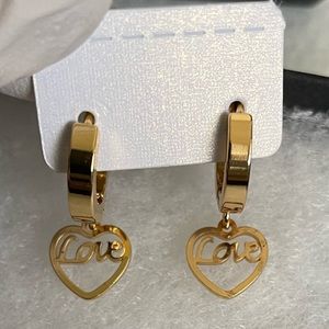 Beautiful Gold Tone Stainless Steel Love Earrings, NWOT!